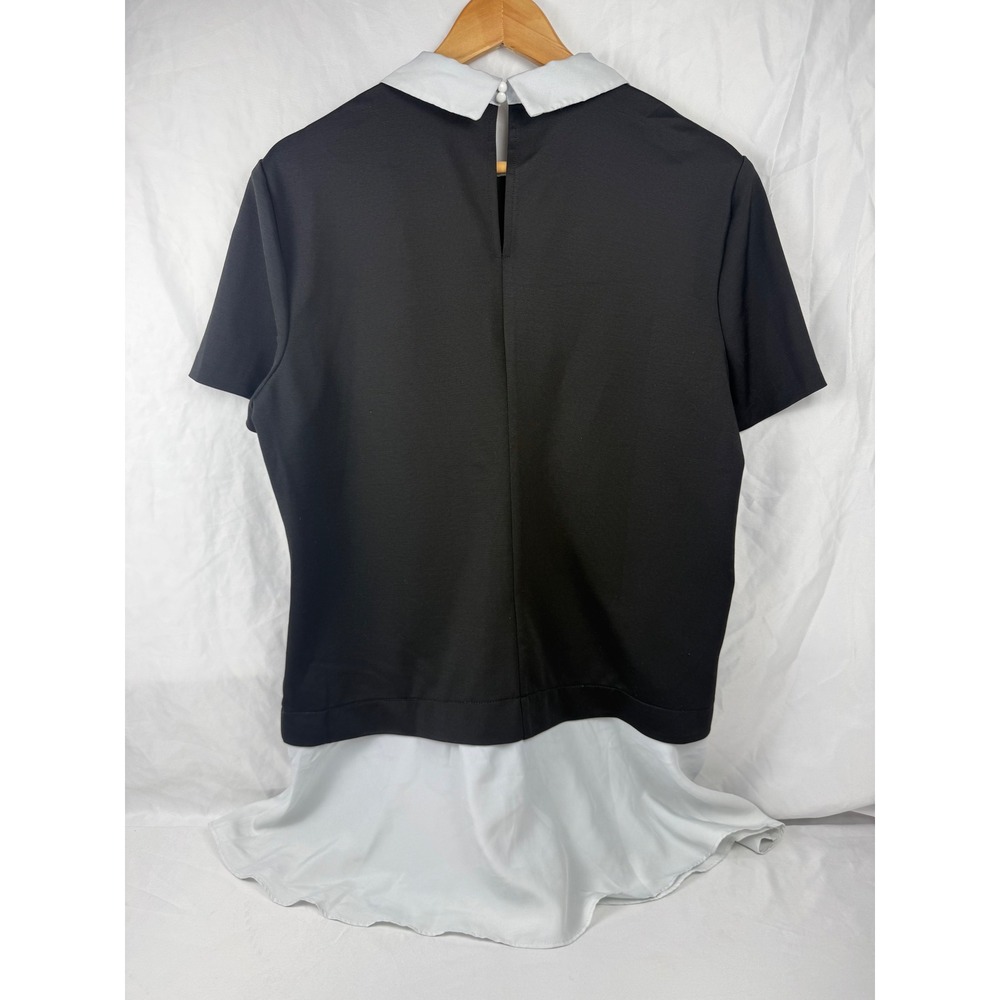 ECI New York Womens XL Black White Layered Peter Pan Collar Short Sleeve Top - Picture 2 of 10